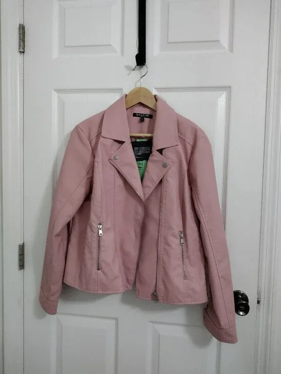 Braccini Petite Blush Pink Moto Jacket XL NWT Faux Leather Zip Biker - Picture 2 of 9